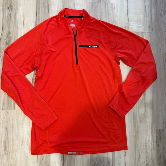 Men's Red Half-Zip Jacket / quarter zip long sleeve adidas terrex large - Picture 2 of 4